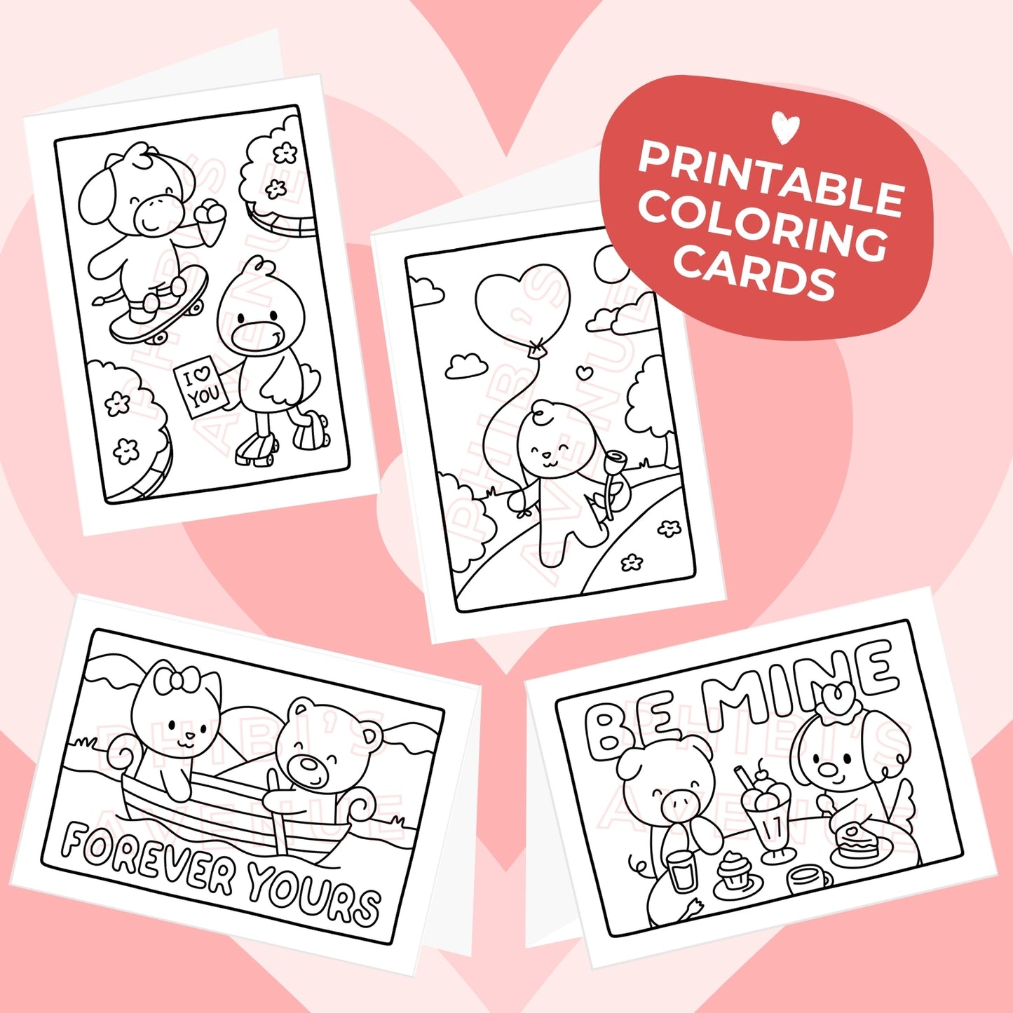 Valentine's Cards - Digital Download Coloring Cards