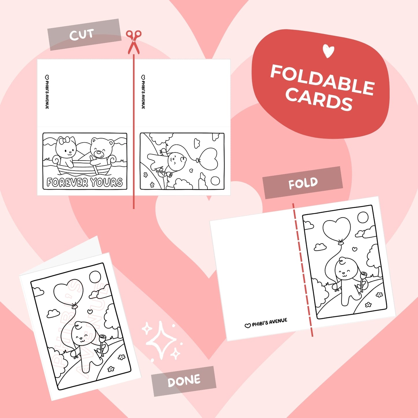 Valentine's Cards - Digital Download Coloring Cards